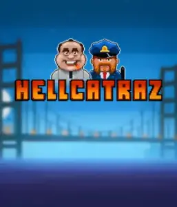 Dive into the thrilling world of the Hellcatraz game by Relax Gaming, showcasing a comic-style prisoner and a guard with the infamous Alcatraz prison and San Francisco skyline in the background. This image depicts the fun and humor of an prison break-themed game, perfect for players looking for a unique slot experience, delivering a nostalgic gaming experience. 