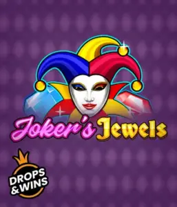 Experience the playful ambiance of the Joker's Jewels game by Pragmatic Play, highlighting a captivating joker's mask adorned with a vivid jester hat. This image conveys the light-hearted fun of classic slots, set against a purple background. Ideal for fans of joker-themed slots, offering a thrilling gaming experience. 